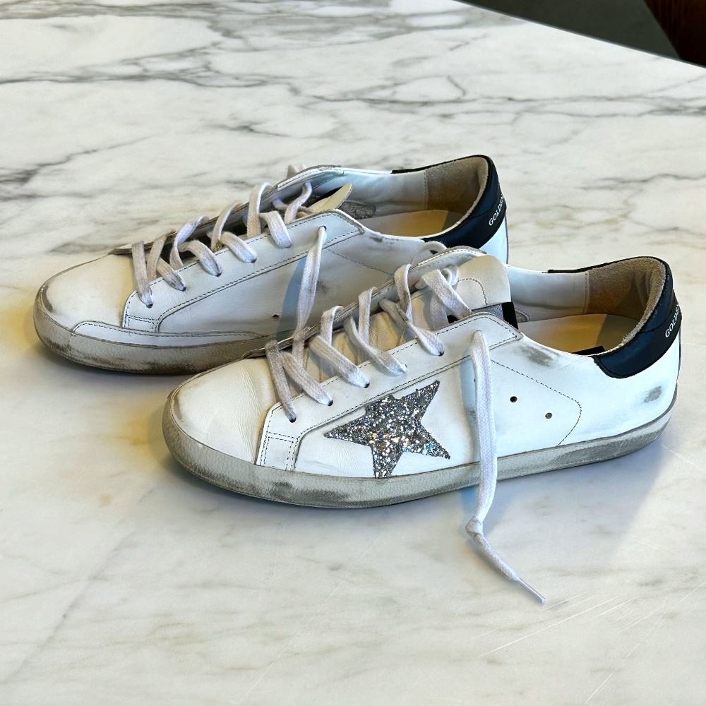 Super-Star Classic Golden Goose Women's White/Silver/Black Glitter Star